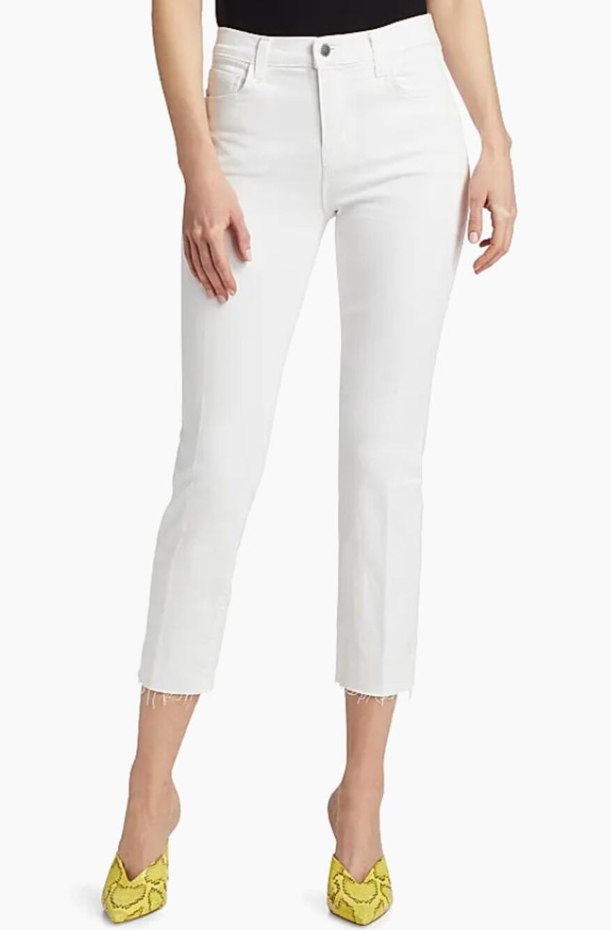 L'AGENCE Sada High-Rise Crop Slim Straight Jeans White Denim size 25 $255 retail